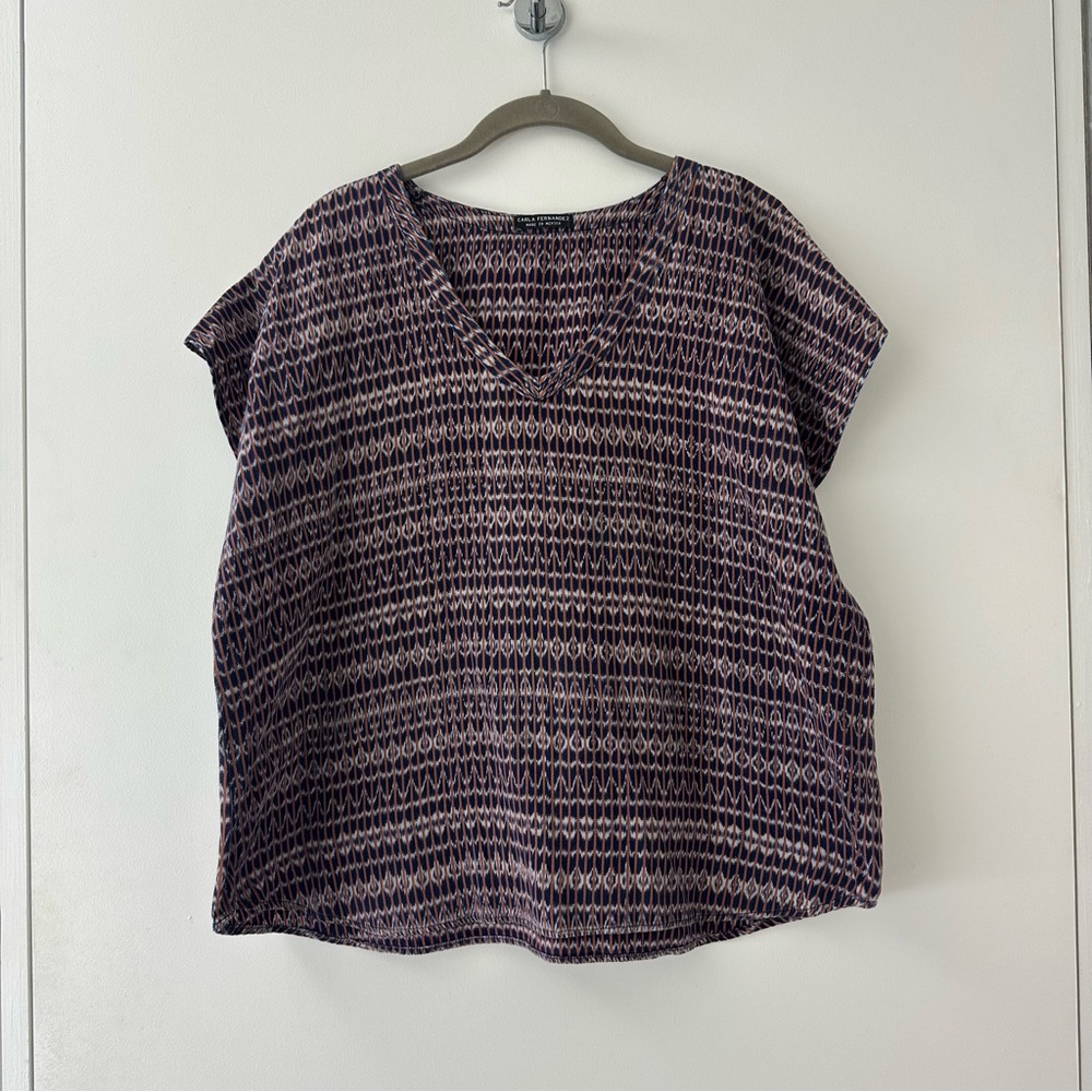Carla Fernandez Hand Woven in Mexico V Neck Blouse
